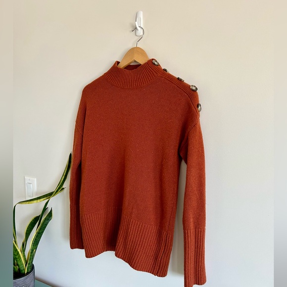Max Studio Burnt Orange Wool-Blend Sweater - Button Shoulder Detail - Si… - Picture 8 of 10